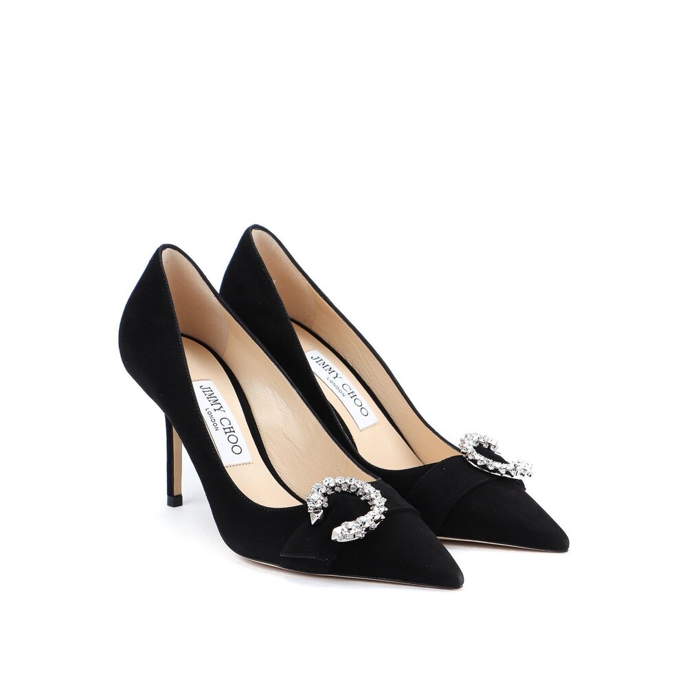 Jimmy Choo Saresa 85 Black Suede Leather Pumps Embellised Crystal C Women 38